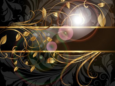 çiçek süsleme altın çerçeveli yapraklar ve çiçekler için retro tasarım