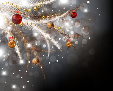 Noel arkaplanı, takılar ve Noel ağacı.