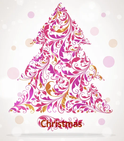 Cerchi luminosi astratti di luce con sfondo di colori arcobaleno. Abstract albero di pelliccia di Natale per il design di Natale — Vettoriale Stock