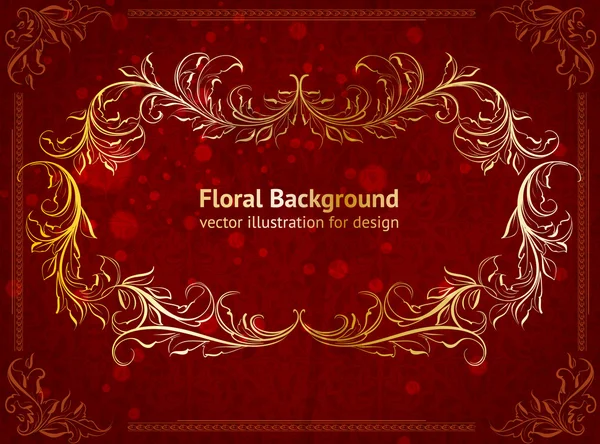 vektör çerçeve çiçek çiçekler ile sorunsuz kırmızı arka plan, etiketle vintage altın ve retro tasarımı için yapraklar.