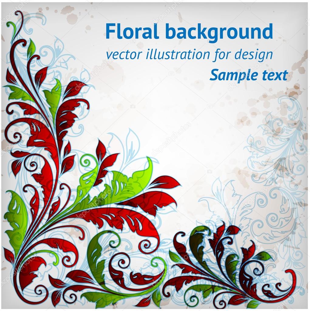 Floral design elements. Flower abstract background for design with scroll leafs.