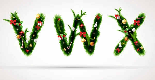 V w x, vector kerstboom lettertype — Stockvector