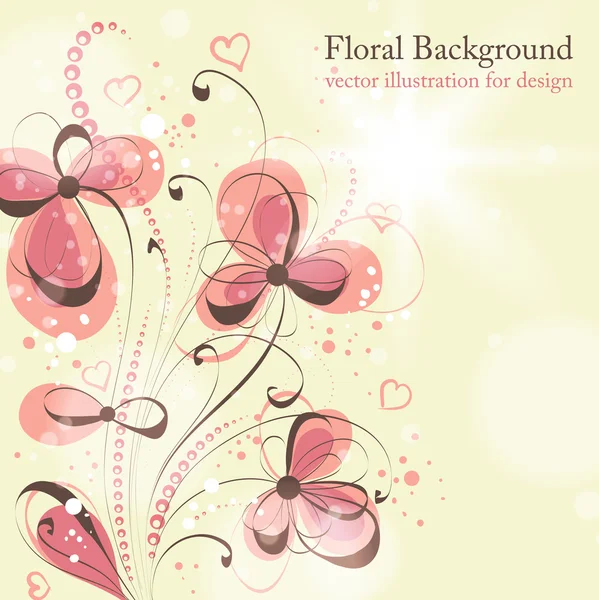 Fundo floral desenhado à mão com flores, cartão vetorial de saudação para design retro —  Vetores de Stock