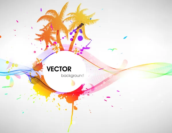 Abstract vector floral summer background with flowers, sun and palms. — Stock Vector