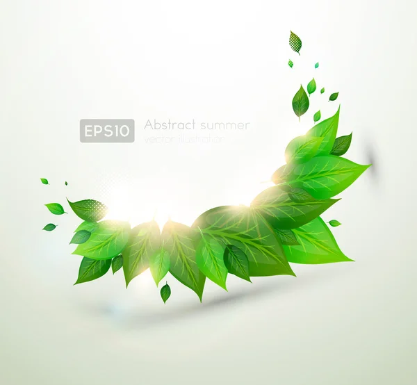 Hojas verdes frescas y sol brillan para el diseño de verano — Vector de stock