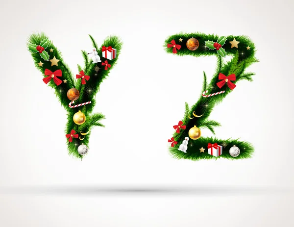 Y Z, vector christmas tree font — Stock Vector