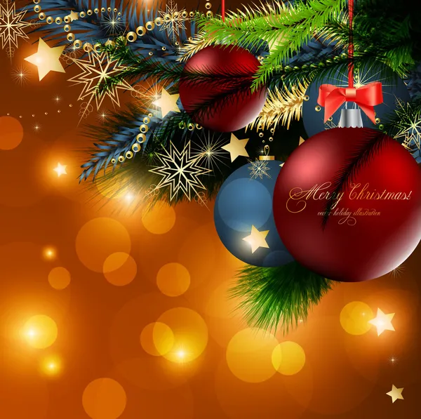 Noel arkaplanı, takılar ve Noel ağacı. — Stok Vektör