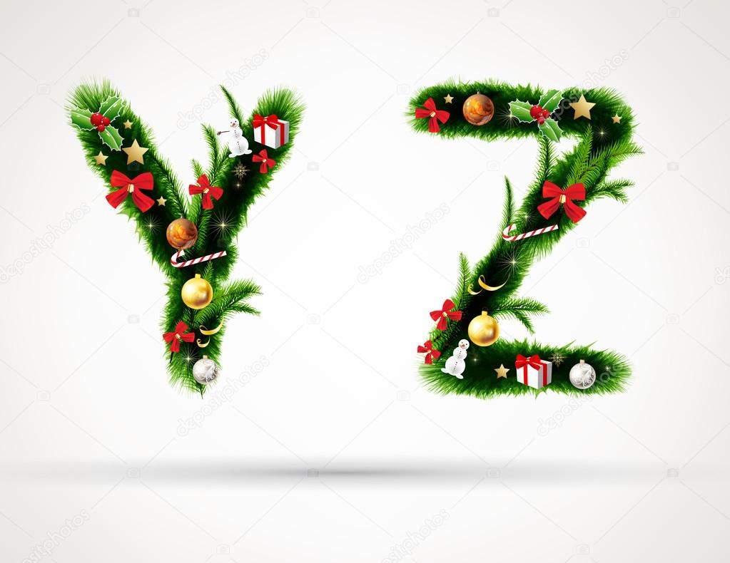 Y Z, vector christmas tree font