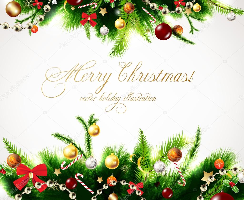 Christmas background with baubles and christmas tree