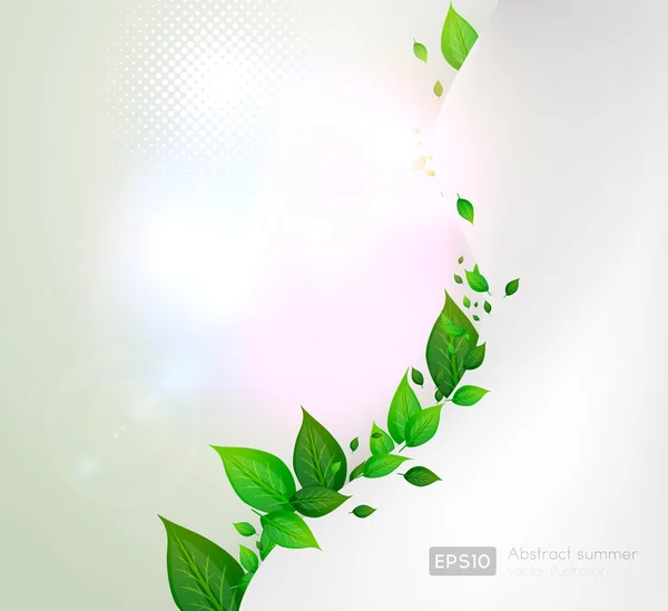 Friss zöld levelek, és süt a nap a nyári design — Stock Vector