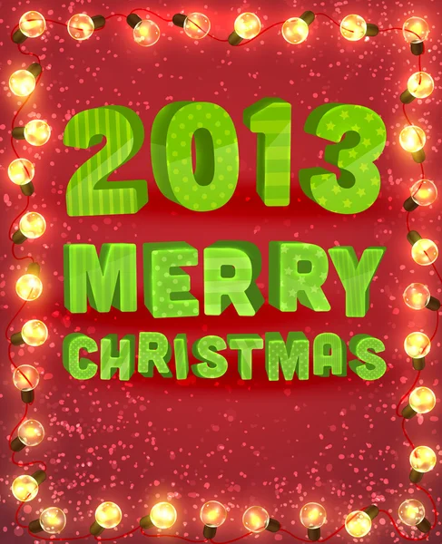 Kırmızı arka plan ile tatil tasarımı için çerçeve ve lamba festival çelenk. 2013 merry christmas harfleri xmas davet için. — Stok Vektör