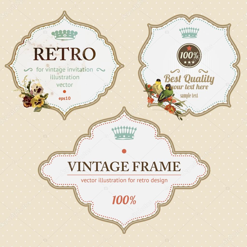 Set of ornate vintage vector frames for retro invitation design