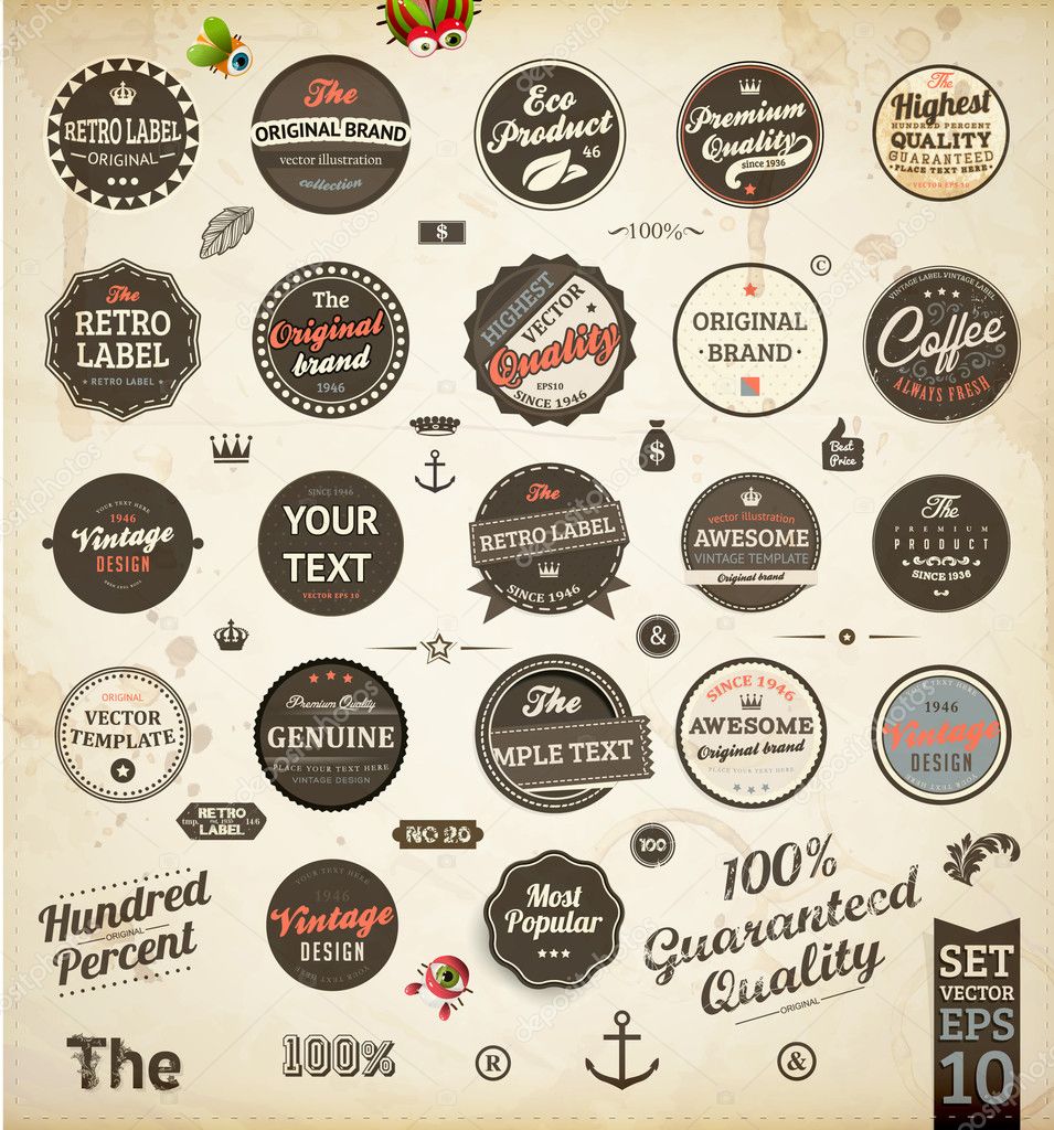 Set of Premium Quality and Guarantee Labels with retro vintage styled design, dirty and rusty texture vector