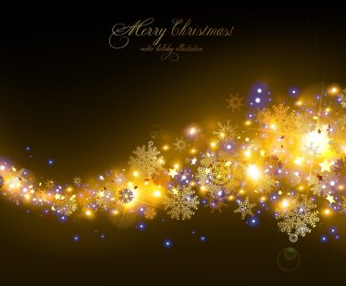 Beyaz kar taneleri ve ışıkları olan soyut Noel kartı