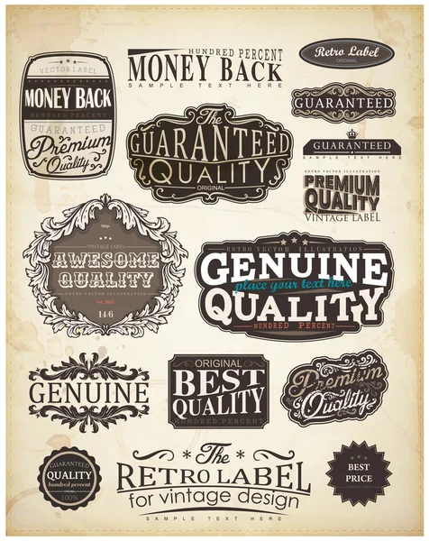 Coleção de etiquetas estilo retro para design vintage. Textura de papel antigo fundo — Vetor de Stock