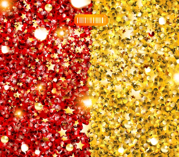 Золотой и красный блестящий фон со звездами и бусами — стоковый вектор