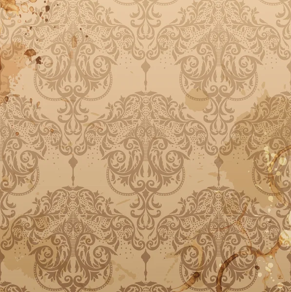 Elegant damask background with classical wallpaper pattern, slightly grungy texture and light effects — Stock Vector