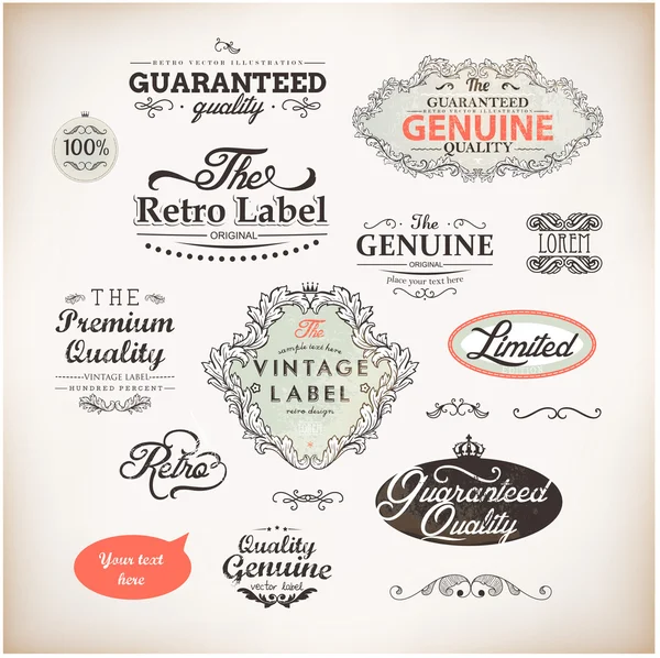 Retro style label collection for vintage design. Old paper texture background — Stock Vector