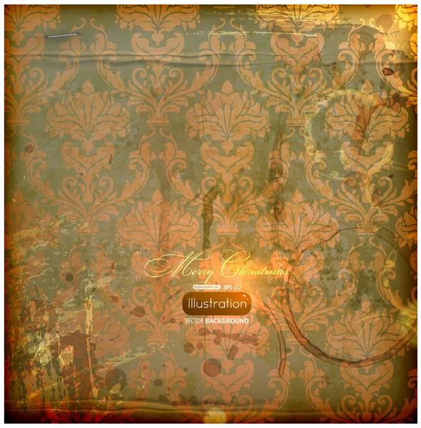 古典的な壁紙パターン、少し汚れた質感と光の効果とエレガントなダマスク織の背景 — ストックベクタ