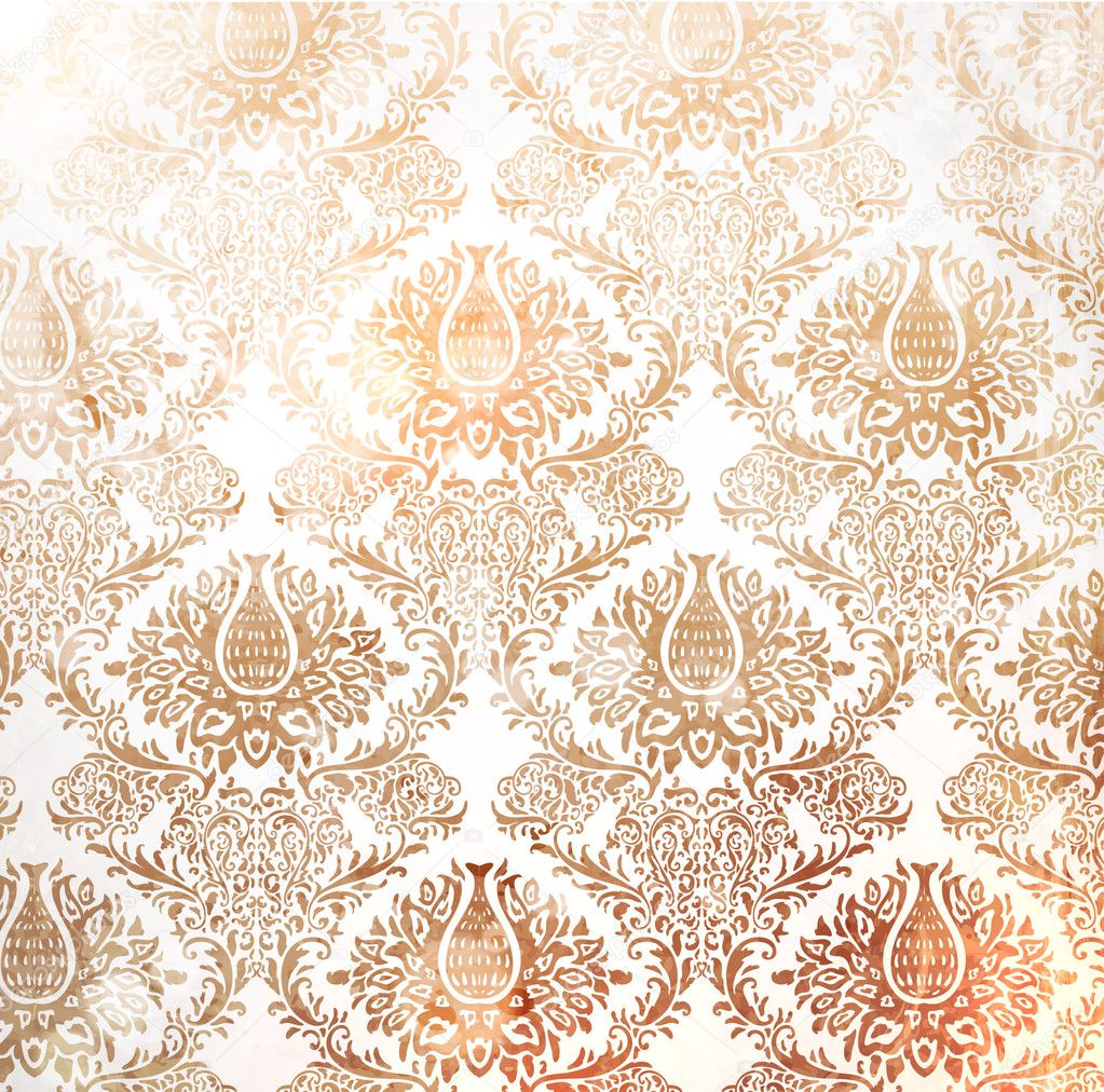 Elegant damask background with classical wallpaper pattern, slightly grungy texture and light effects