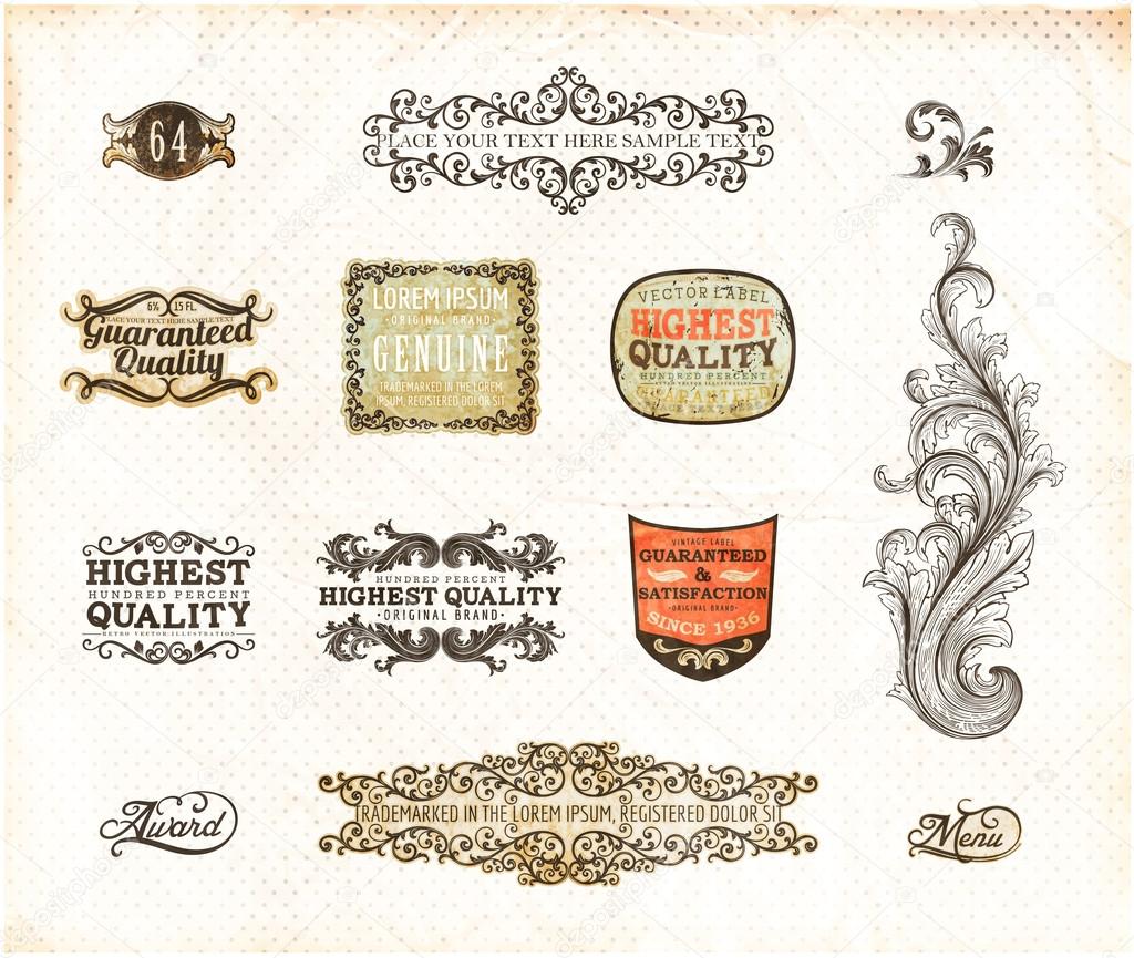 Retro style label collection for vintage design. Old paper texture background
