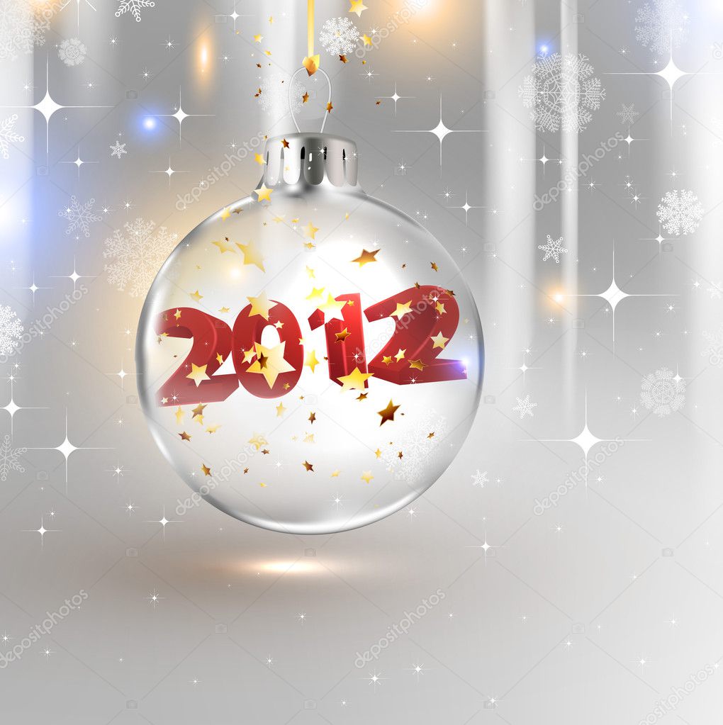 2012 Happy New Year background with glass Christmas ball
