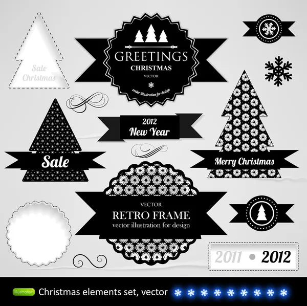 Christmas decoration collection. Set of calligraphic and typographic elements, frames, vintage circle labels, ribbons, borders, holly berries and snowflakes. All for holiday invitation design. — Wektor stockowy