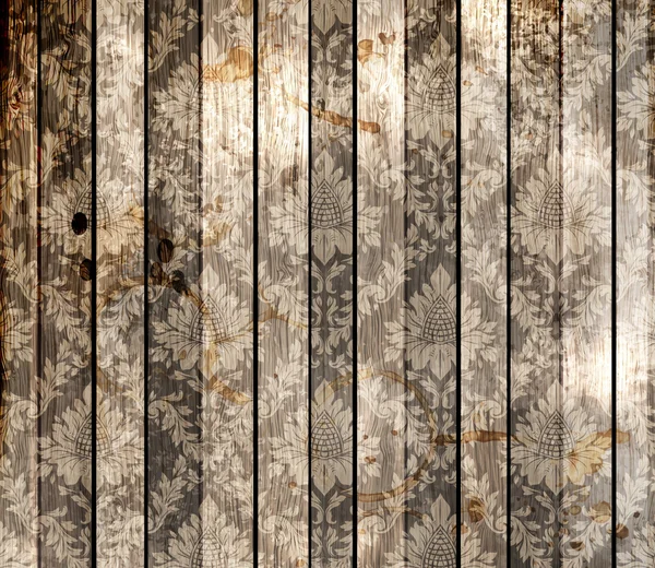 Fondo de madera vieja con diseño de vector de patrón de flor sin costura — Vector de stock
