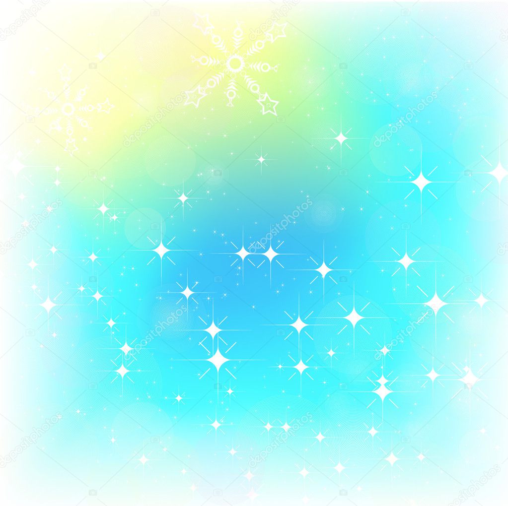 Vector - snowflakes and stars, golden blur light.