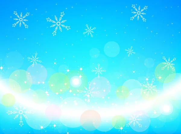 Tarjeta de Navidad abstracta con copos de nieve blancos y luces — Vector de stock