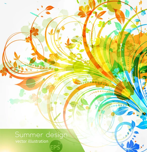 Elementos florales de diseño veraniego con sol — Vector de stock