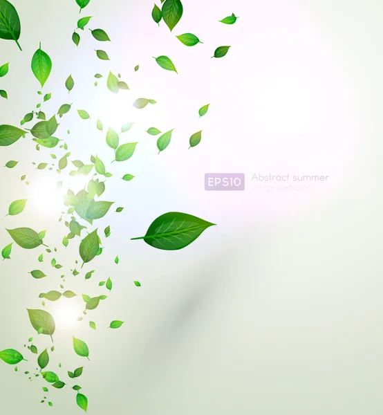 Friss zöld levelek, és süt a nap a nyári design — Stock Vector