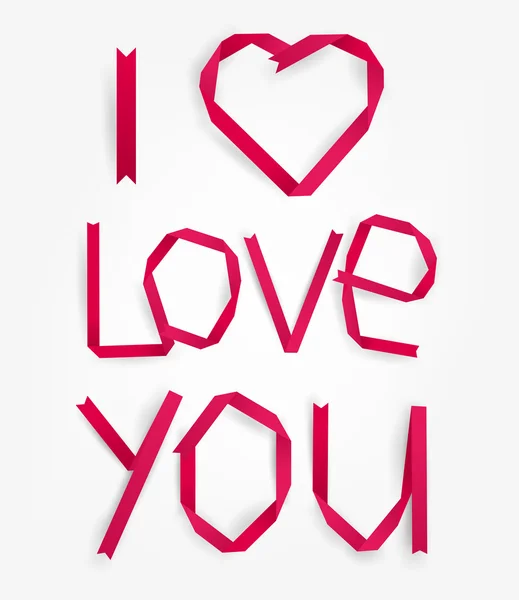 Cuore di carta rossa con I Love You titolo per San Valentino o matrimonio design, vettore eps10 — Vettoriale Stock