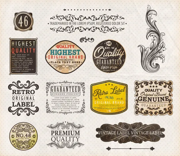 Vector set: vintage labels with flowers, old paper texture — Stock Vector