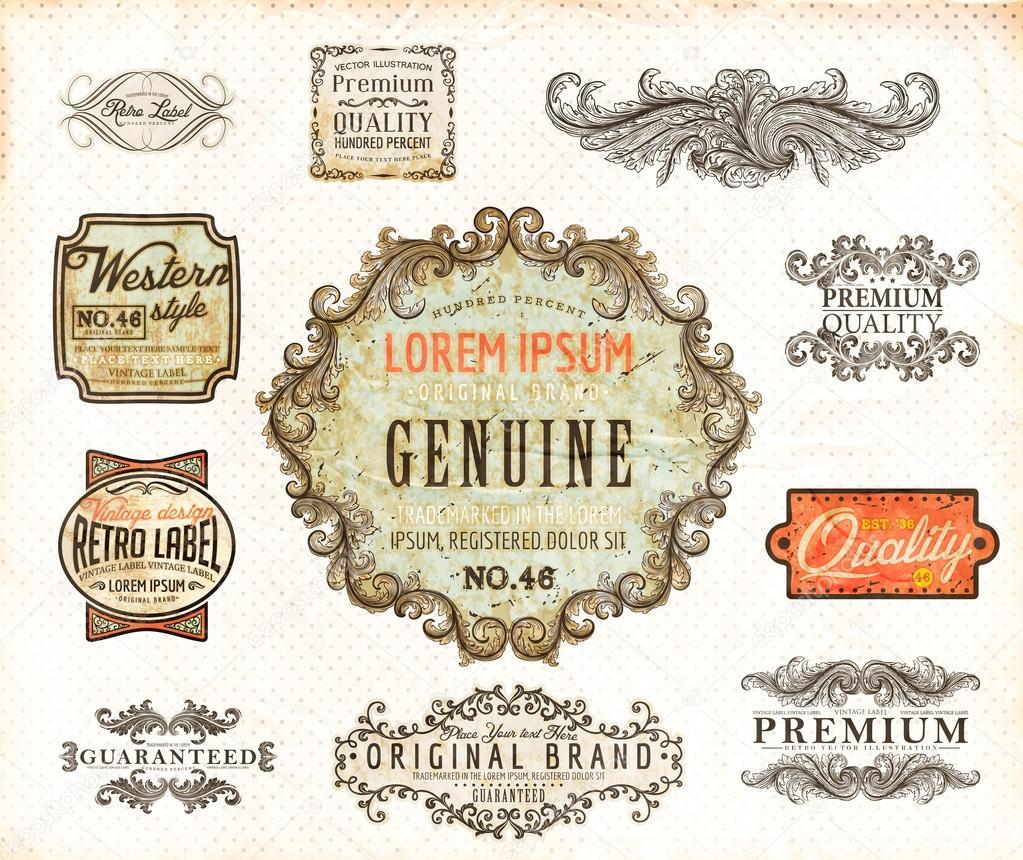 Vector set: vintage labels with flowers, old paper texture