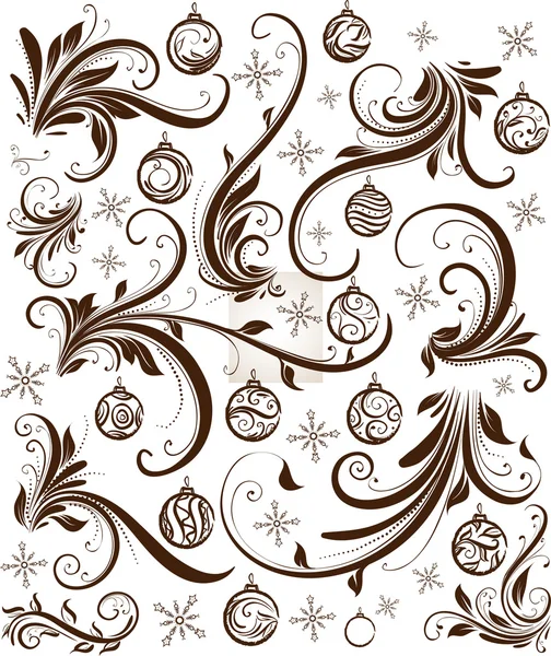 Vector set: calligraphic and christmas design elements and page decoration - lots of useful elements to embellish your layout, sketch font — Stock Vector