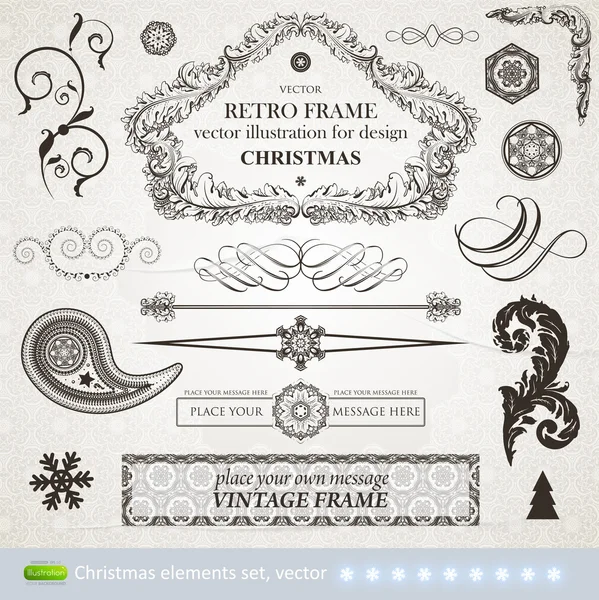 Vector set: calligraphic and christmas design elements and page decoration - lots of useful elements to embellish your layout, sketch font — Stock Vector