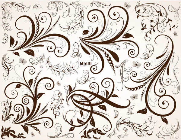 Vector set: kalligrafische designelementen en pagina decoratie, Premiumkwaliteit en tevredenheid garanderen label collectie met vintage gravure bloemen — Stockvector