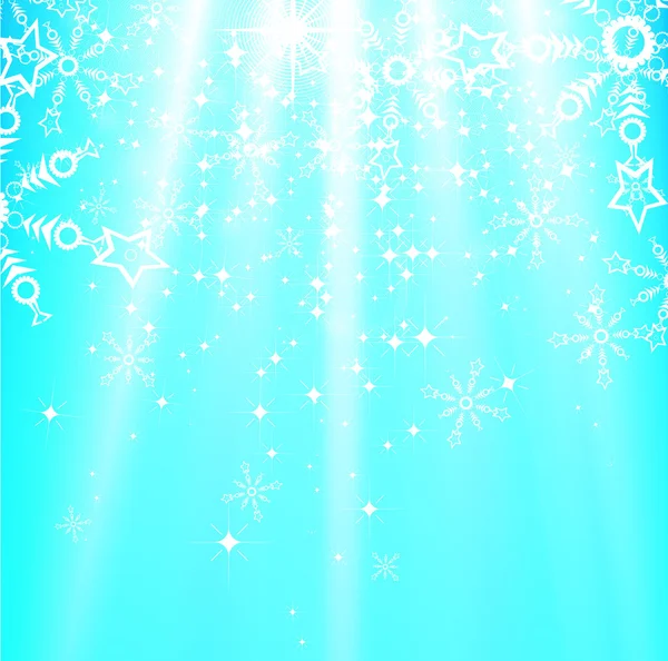 Abstract Kerstkaart met witte sneeuwvlokken en lichtjes — Stockvector