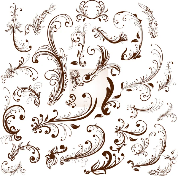 Vintage renkli tasarım öğeleri retro tasarımı için ayarlayın. ile yapraklar ve çiçekler.