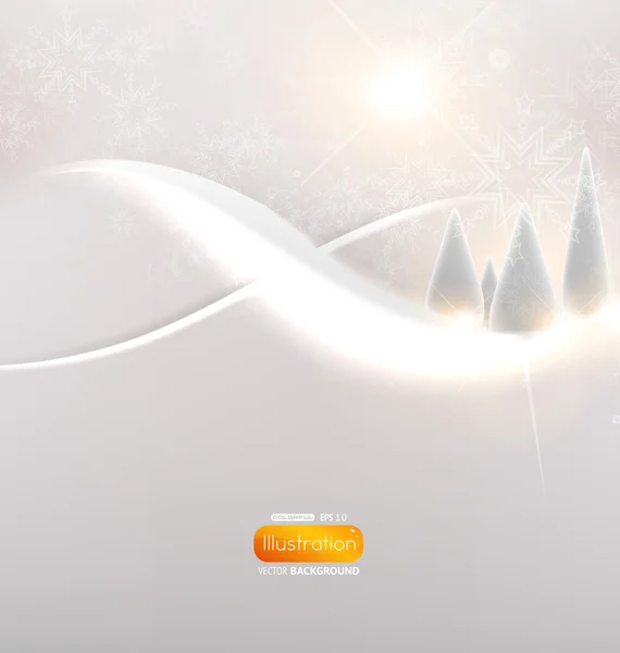Abstraktní vánoční přání s bílými vločkami a světly — Stockový vektor