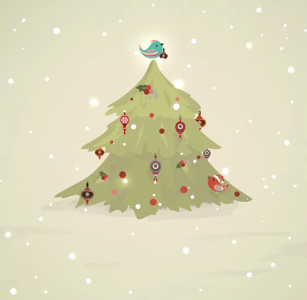 装飾された緑のクリスマスツリーとカラフルなイラスト。クリスマスのテーマ — ストックベクタ