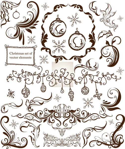 Christmas decoration set - lots of calligraphic elements, bits and pieces to embellish your holiday layouts — Stock Vector