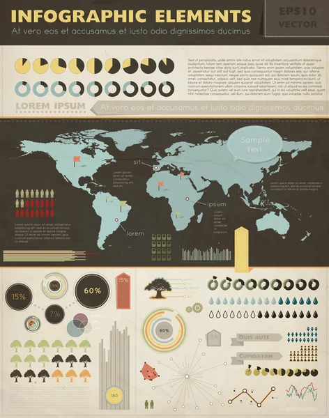 Conjunto de elementos de infografía. Mapa del mundo y gráficos de la información — Archivo Imágenes Vectoriales