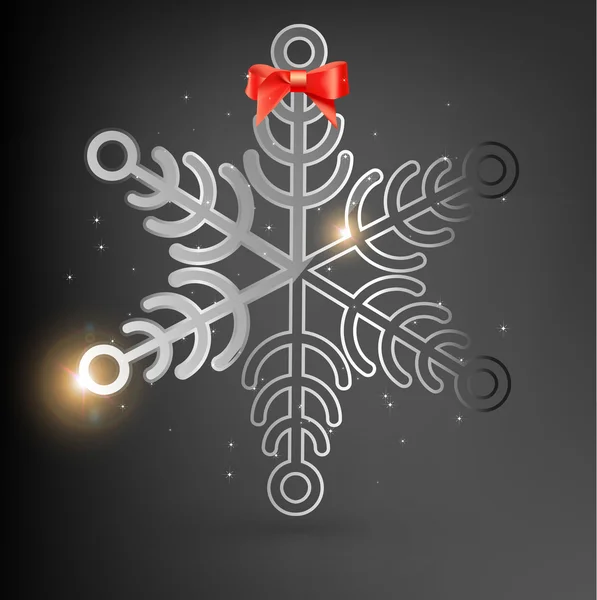 Glass Snowflake with red bow for christmas design — Wektor stockowy