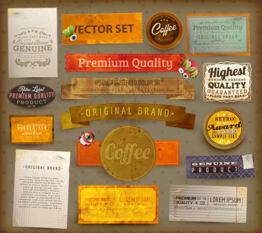 vector set: çiçeklerle bağbozumu etiket, eski kağıt doku