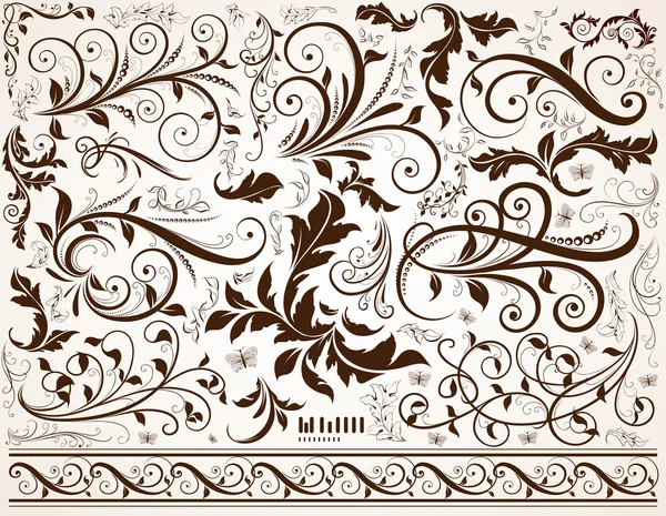 Винтажные красочные элементы дизайна набор для ретро-дизайна. С листьями и цветами . — стоковый вектор