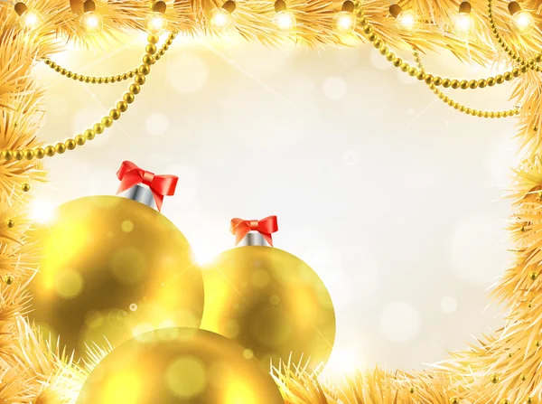 Elegant jul bakgrund med guld kväll bollar — Stock vektor