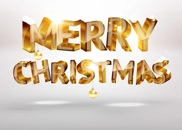 Merry christmas gyllene 3d text för semester design med bollar — Stock vektor