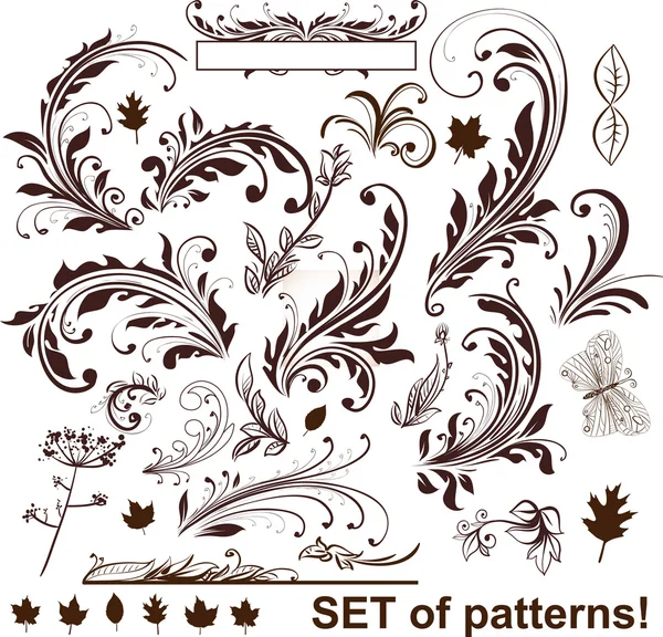 Conjunto de elementos de design colorido vintage para design retro. Com folhas e flores . — Vetor de Stock